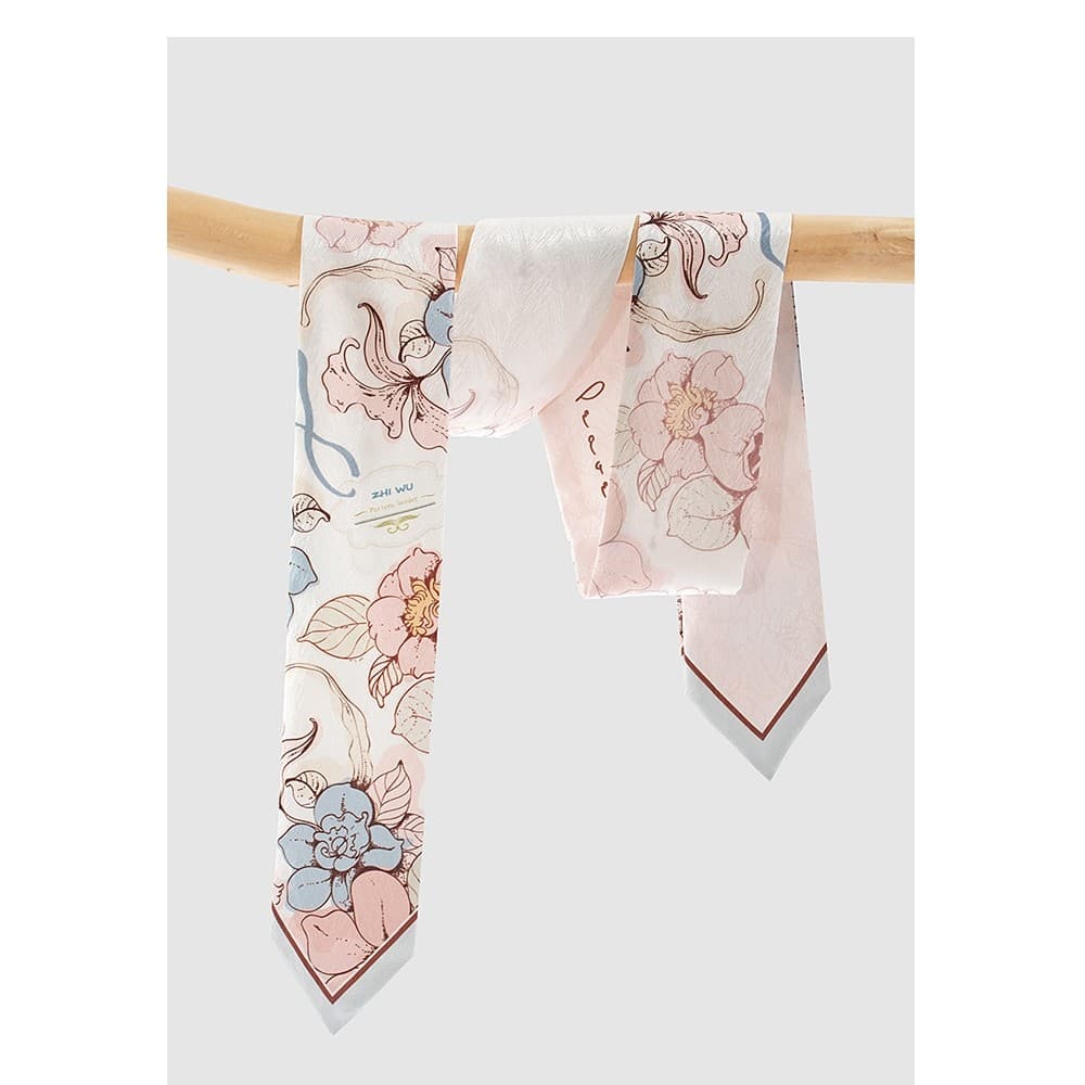 Zhiwu Original rosa saco lenço de seda pequena tira longa feminino estreito Streamer faixa de cabelo High-End sentimento