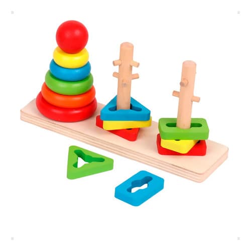 Brinquedo Educativo Torre de Encaixe Arco-Íris Jogo Empilha Argolas Pedagógico
