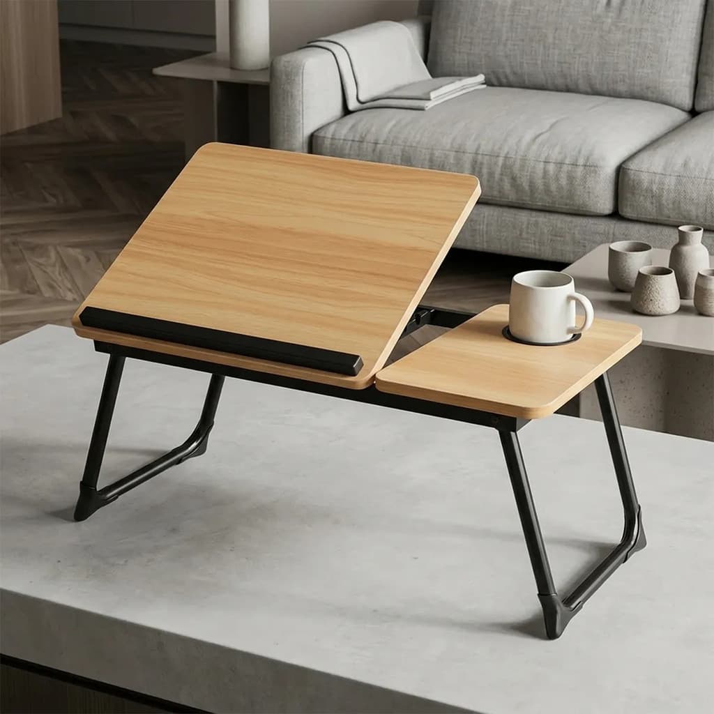 Mesa Dobrável Madeira Estudo Portátil Ergonômica Notebook Inclinação Regulável Cama Sofá 56x33cm