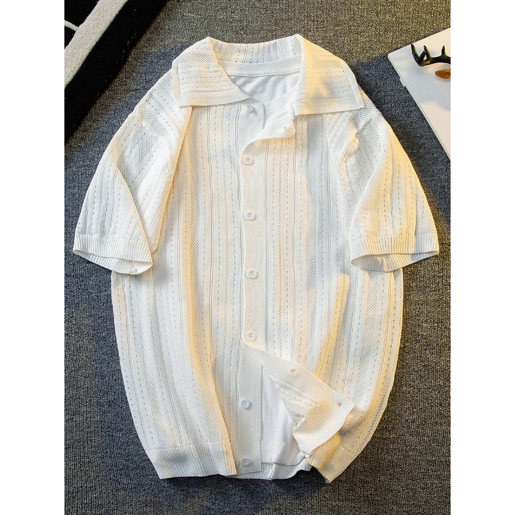 HPCP verão estilo fino oco Cardigan de malha camisa de manga curta masculina High-End sentimento rufião bonito preguiços