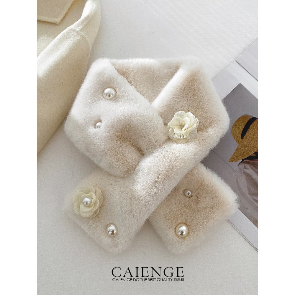 Novo estilo lenço de malha feminino inverno pescoço proteção engrossado quente à prova de frio pérola estilo peludo baba