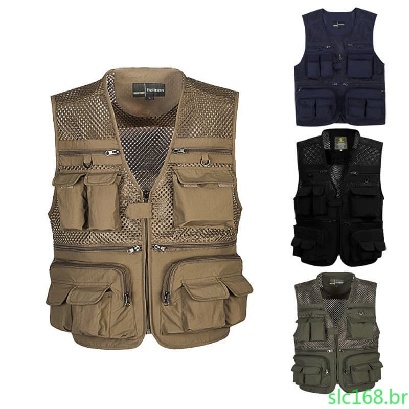 Colete Tático Masculino com Bolsos, Colete de Ferramentas para Fotógrafos, Colete de Trabalho Sem Mangas com Múltiplos B
