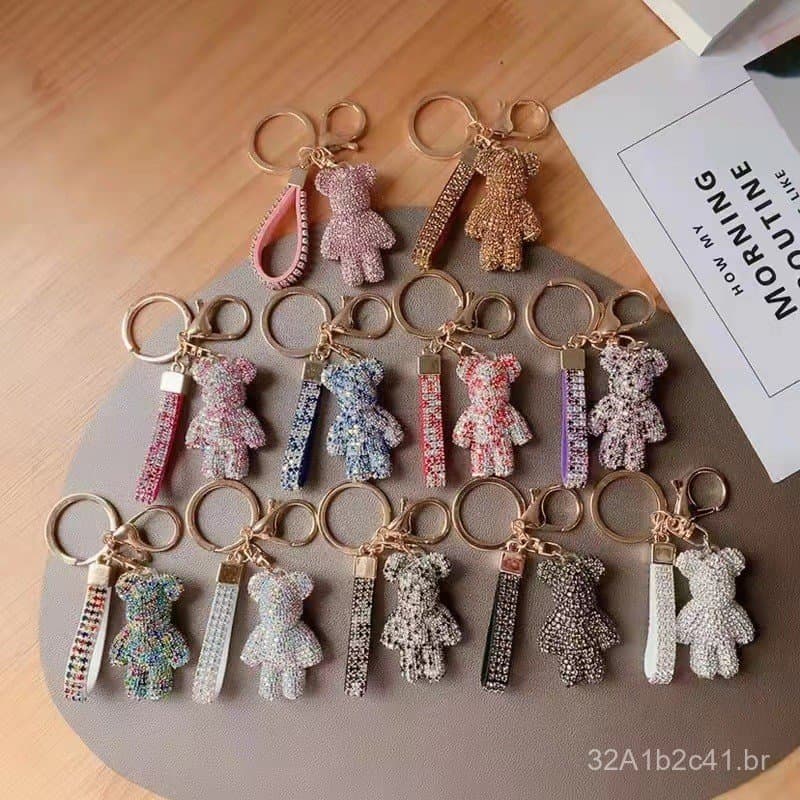 Chaveiro de Controle Remoto de Carro com Urso Violento Cravejado de Diamantes, Acessório Personalizado para Casal, Ataca
