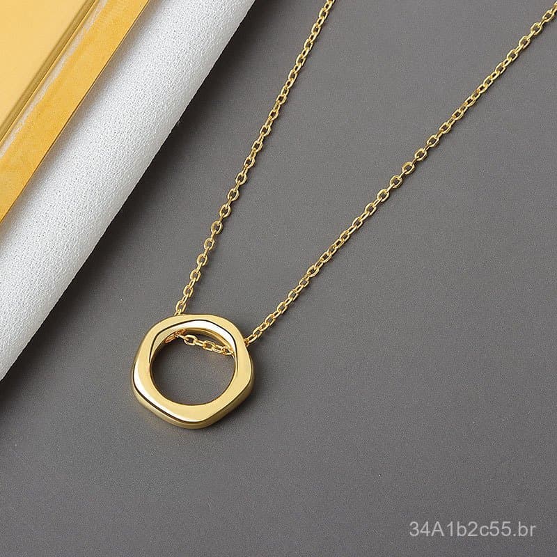 Colar feminino minimalista e exclusivo com círculo irregular, corrente de clavícula elegante em estilo coreano, joia min