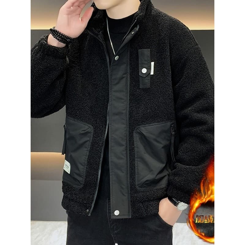 Gola alta cordeiro velo algodão-acolchoado jaqueta masculina engrossado jaqueta quente na moda jaqueta Casual inverno no