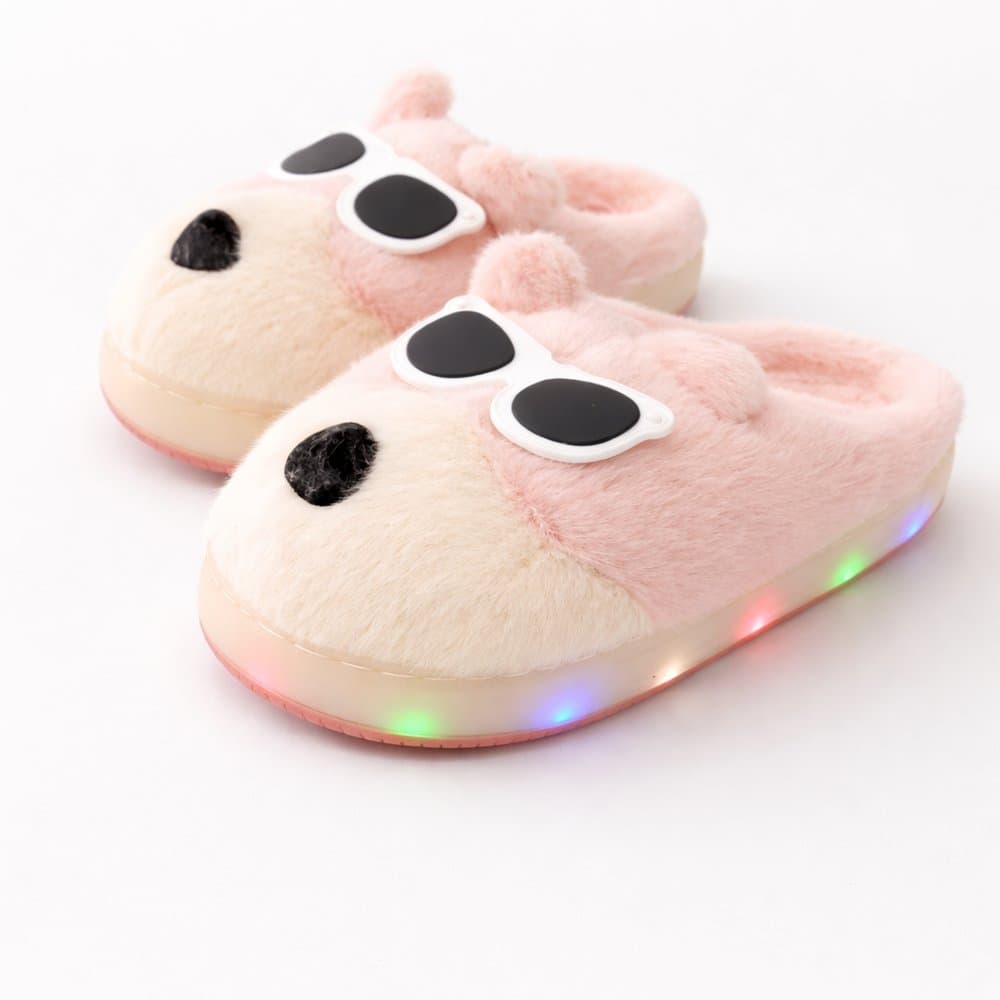 Pantufa Infantil LED Cachorrinho com Óculos Antiderrapante Pelúcia Quentinha Chinelo Menino Menina