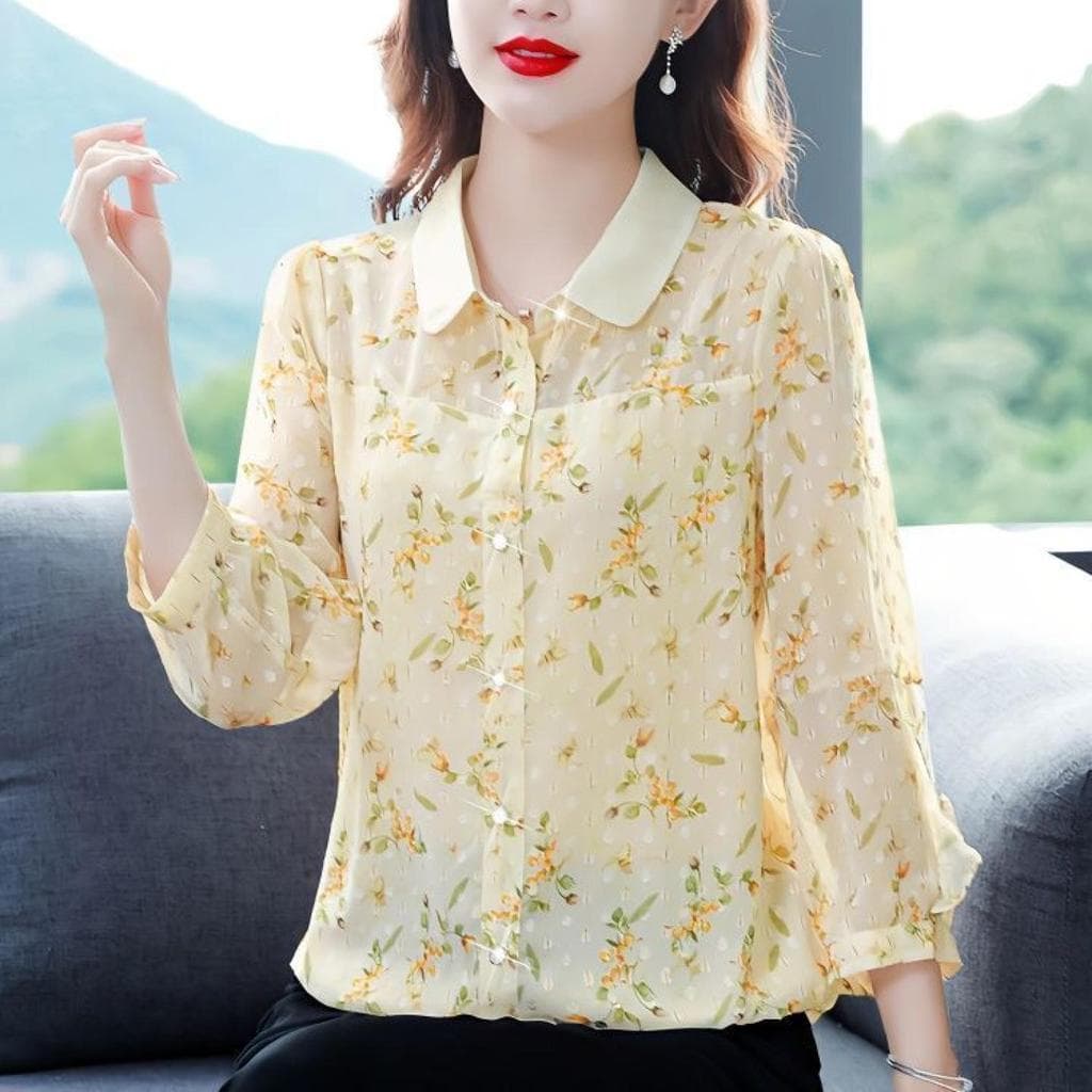 2025 verão solto mais magro olhar camisa feminina Popular exterior Wear mãe de meia-idade camisa superior estilo Hong Ko