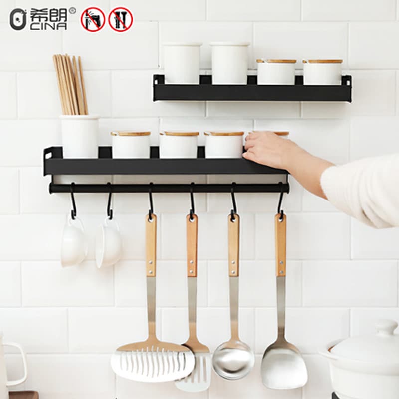 Cozinha condimento condimento prateleira gancho de parede pendurado haste armazenamento condimento Rack combinação conju