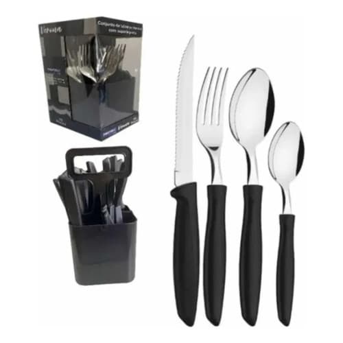Jogo 25 Talheres Verona Faqueiro Inox C/ Suporte Para Talher