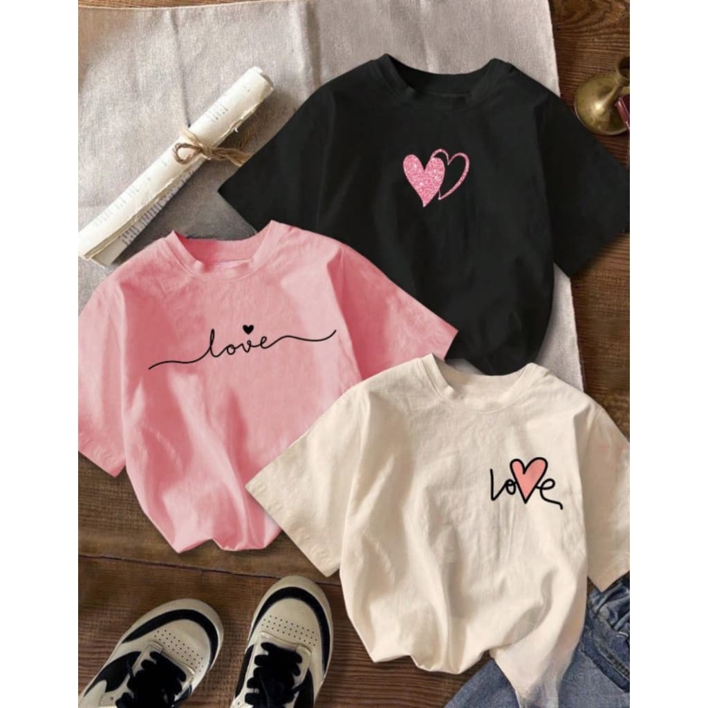 Kit 3 Camiseta Infantil Feminina Lovers T-shirt Básica 100% Algodão Moda Infantil