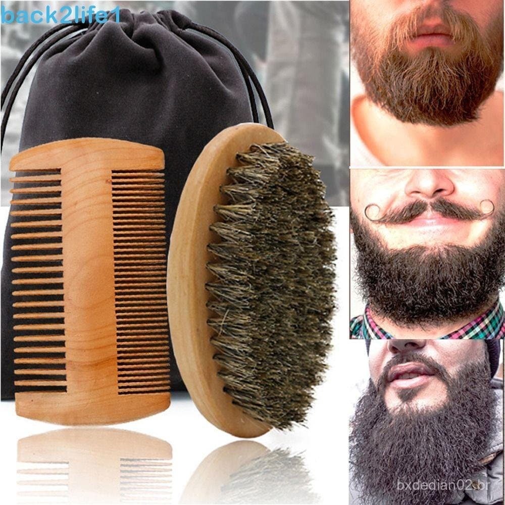 BACK2LIFE1 2/3pcs Conjunto De Escova E Pente Para Barba , Kit Profissional Antiestático De Bigode Masculino ,