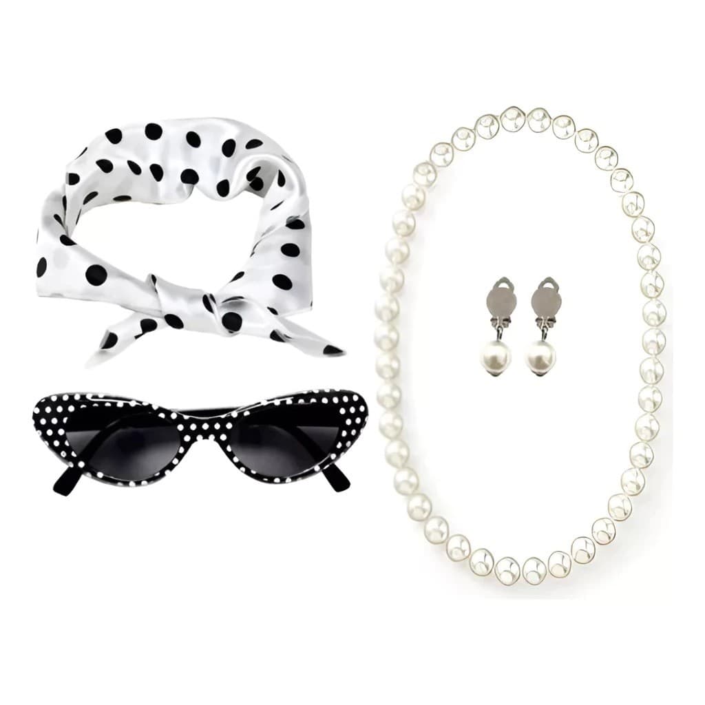 Kit Anos 50 E 60 Fantasia 4/5 Peças Adulto, Cosplay Branco frio(2418)
