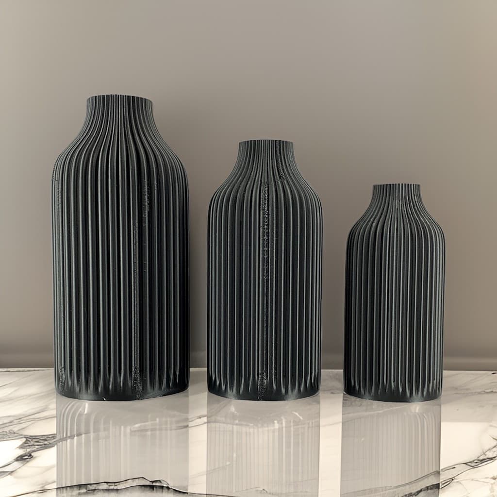 Kit 3 Vasos Design Linhas Ondas Conjunto Decoração Quarto Infantil Cachepot para Suculentas Cactus