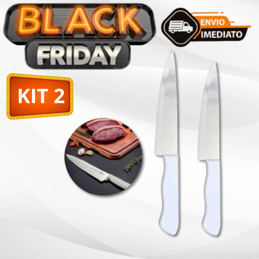 Kit 02 Faca De Cozinha Inox 7 Do Chef Com Cabo Branco 30cm Profissional