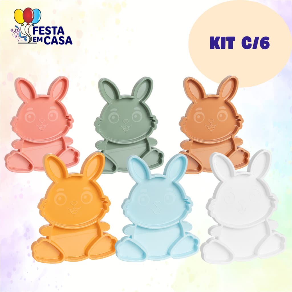 Kit 6 Bandejas Petisqueira Coelho Festplastik Diversas Cores
