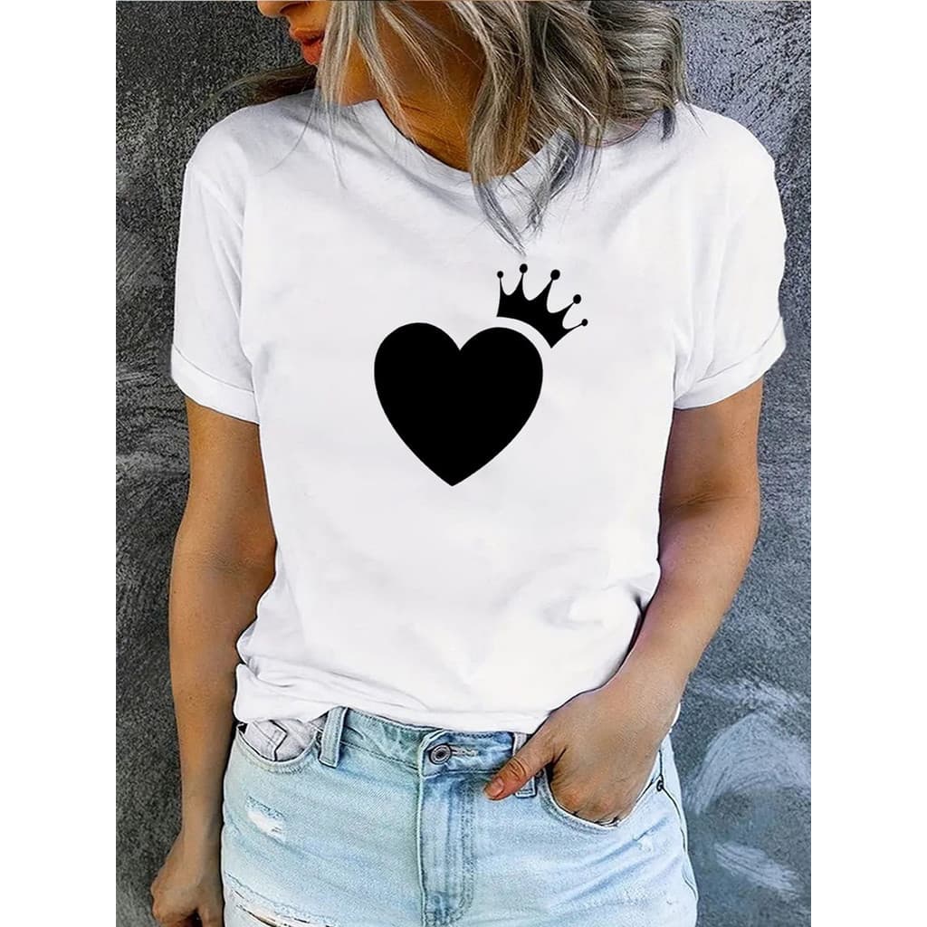 Camiseta Feminina Tshirt Coroa Rainha Coração 100% Algodao