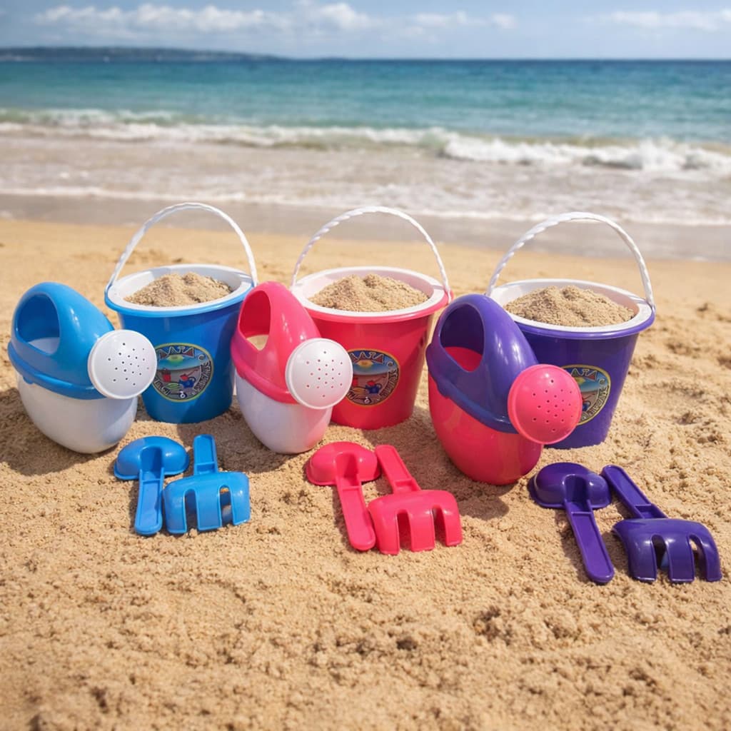 Kit Balde Baldinho De Praia Areia Verão Brinquedo Infantil Com Pá Rastelo Peneira Regador