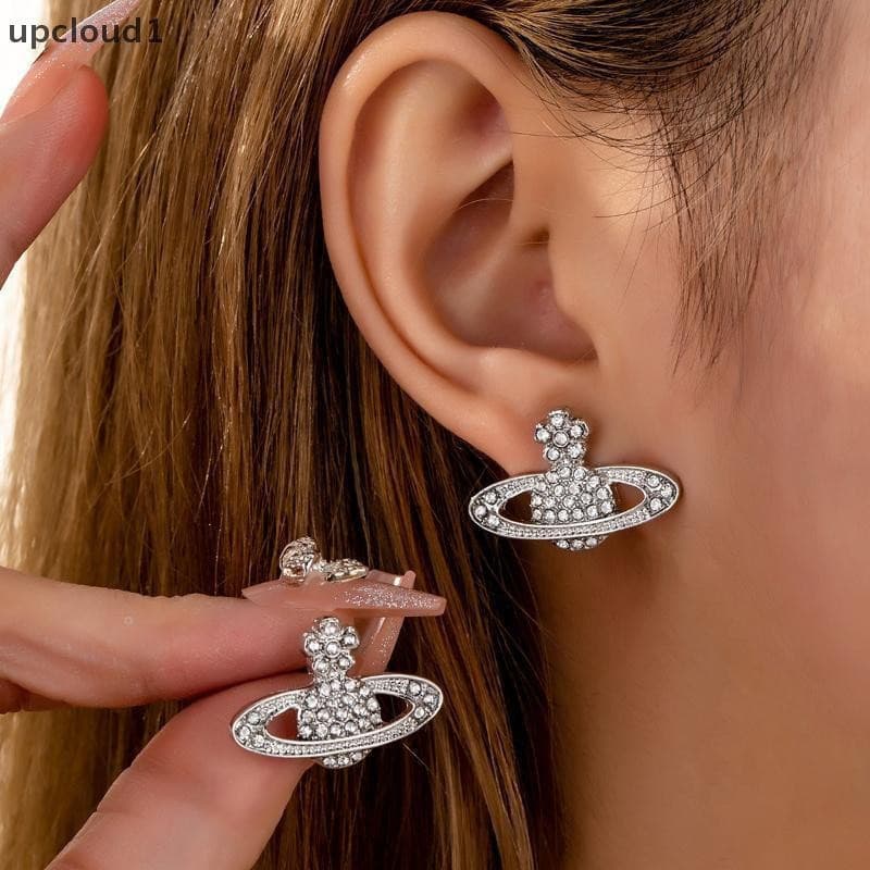 [upcloud1] 1 Par De Brincos De Strass Planeta Elegante Da Moda Para Mulheres Meninas Temperamento Simples Férias Joias A