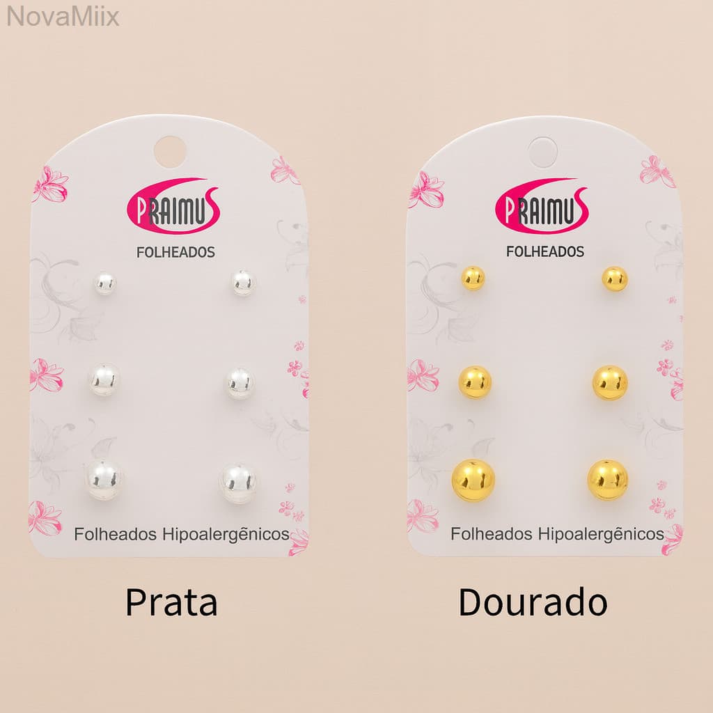 (V)Trio de Brincos Esferas – Folheados Hipoalergênicos (Prata e Dourado)NG8CHQ97HQXJ