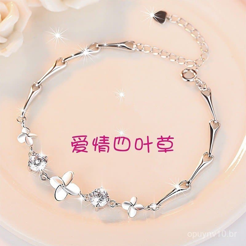 Pulseira de trevo de quatro folhas, joia de moda feminina, estilo japonês e coreano, pulseira de flor de jasmim, joia de