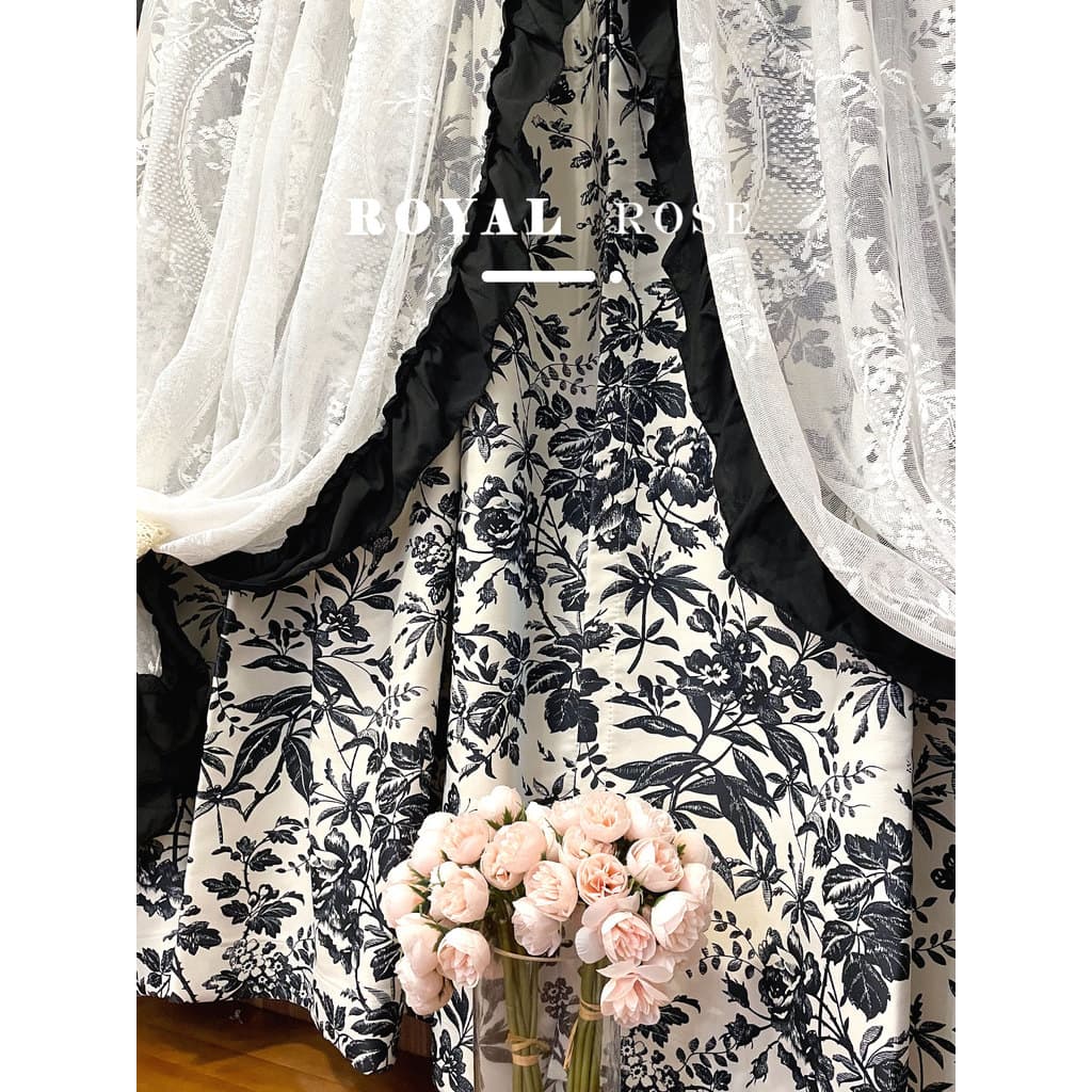 Cortina de porta francesa Rococo, camada dupla, sem perfuração, para meninas, sala de estar, luz, luxo, creme, renda, es