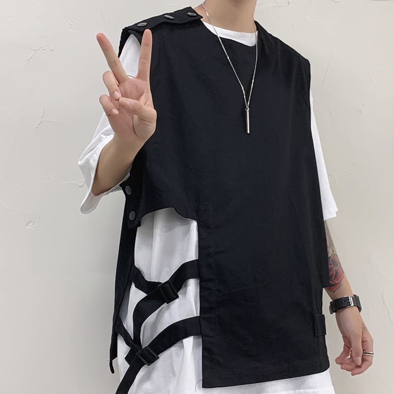 Colete de ferramentas Harajuku bf estilo verão estilo fino escuro All-match ins homens mulheres casais funcional colete