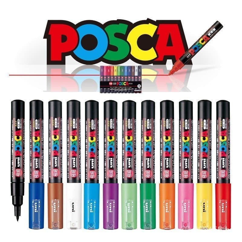 Caneta de Graffiti POSCA, Caneta Japonesa UNI PC-1M, Ponta Média 0.7mm, Adequada para Arte, Escola e Material de Escritó