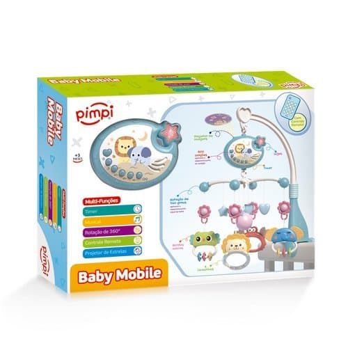 Mobile Musical Bebê Berço Controle Remoto Projetor Luz Noturna Estrelas Giratório 360 Graus