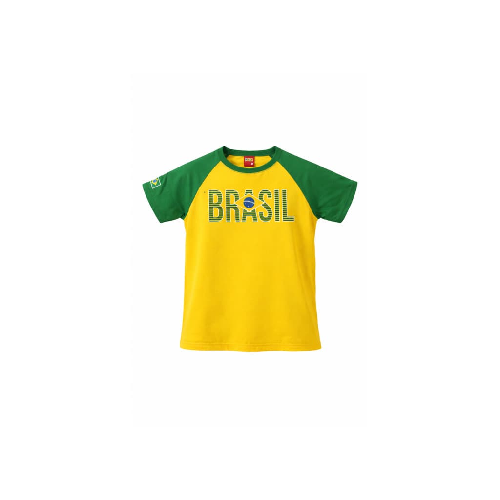 Camiseta Kyly Menino Modelo Brasil Infantil 4/8 Amarelo E Verde Brasil Estampa Localizada