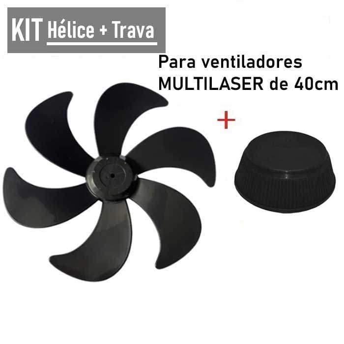 KIT HÉLICE + TRAVA  para Ventilador Multilaser 40 CM - PRETA - Helice Multilaser Vl401 - Vl402 - Vl403 - Vl404 (Furo Red