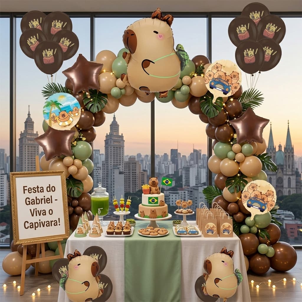 Kit Balão Metalizado Capivara Capybara Balões Festa 9 Peças