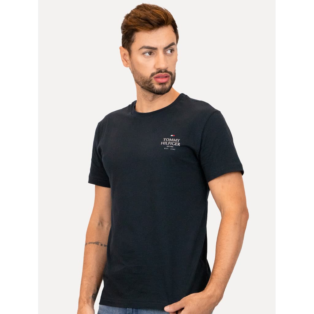 Camiseta Tommy Hilfiger Original Masculina Stack Brand Love Azul Marinho