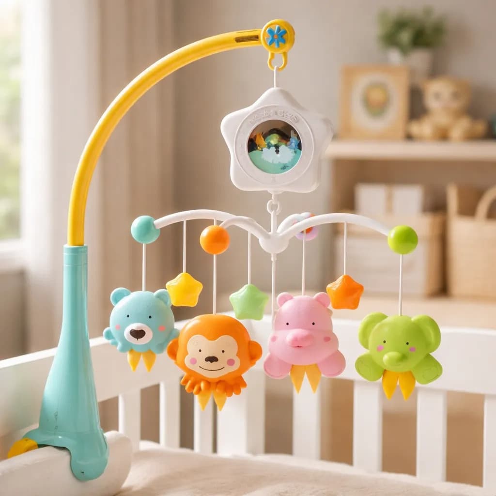 Móbile Infantil Berço Bichos Musica Ninar Sons Luz Projeta Imagem Mobilie Original
