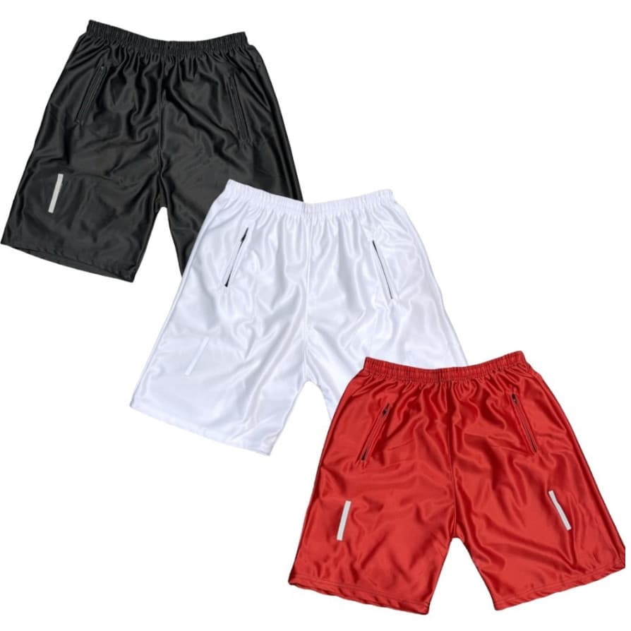 KIT COM 2 BERMUDAS SHORTS SLIM FIT REFLETIVA COM ZIPER NO BOLSO