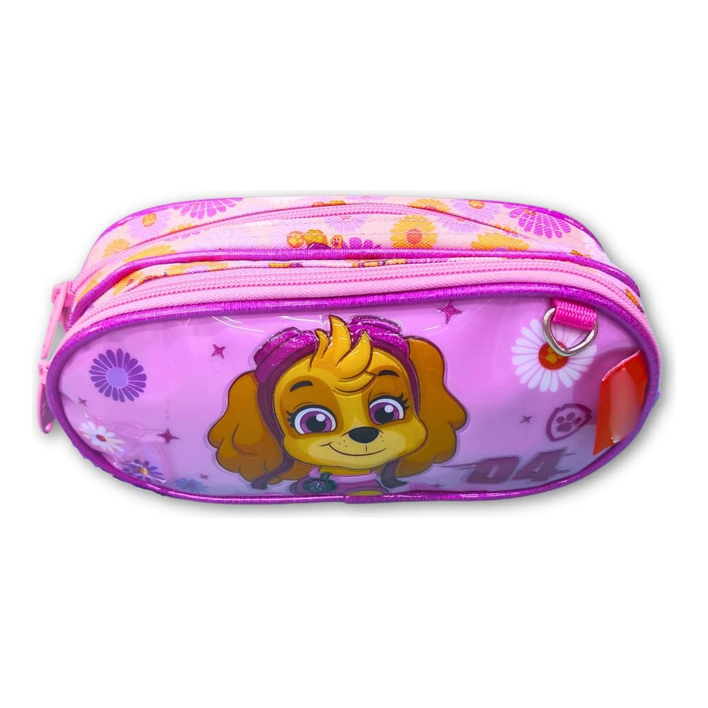 Estojo Infantil Patrulha Canina Duplo Compartimento Rosa Escolar Meninas 2 Zíperes