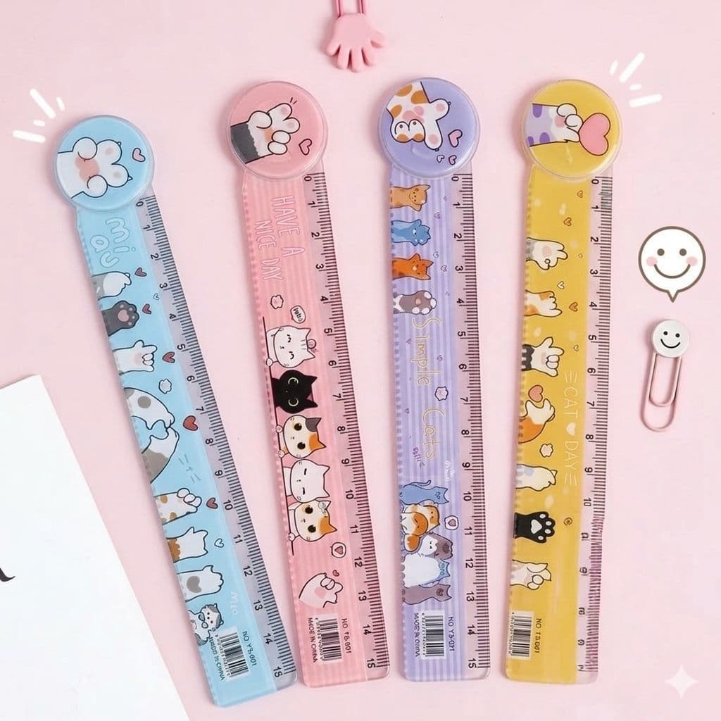 Régua Plástica 15cm Estampada Gatinho Papelaria Fofa Escolar Criativa
