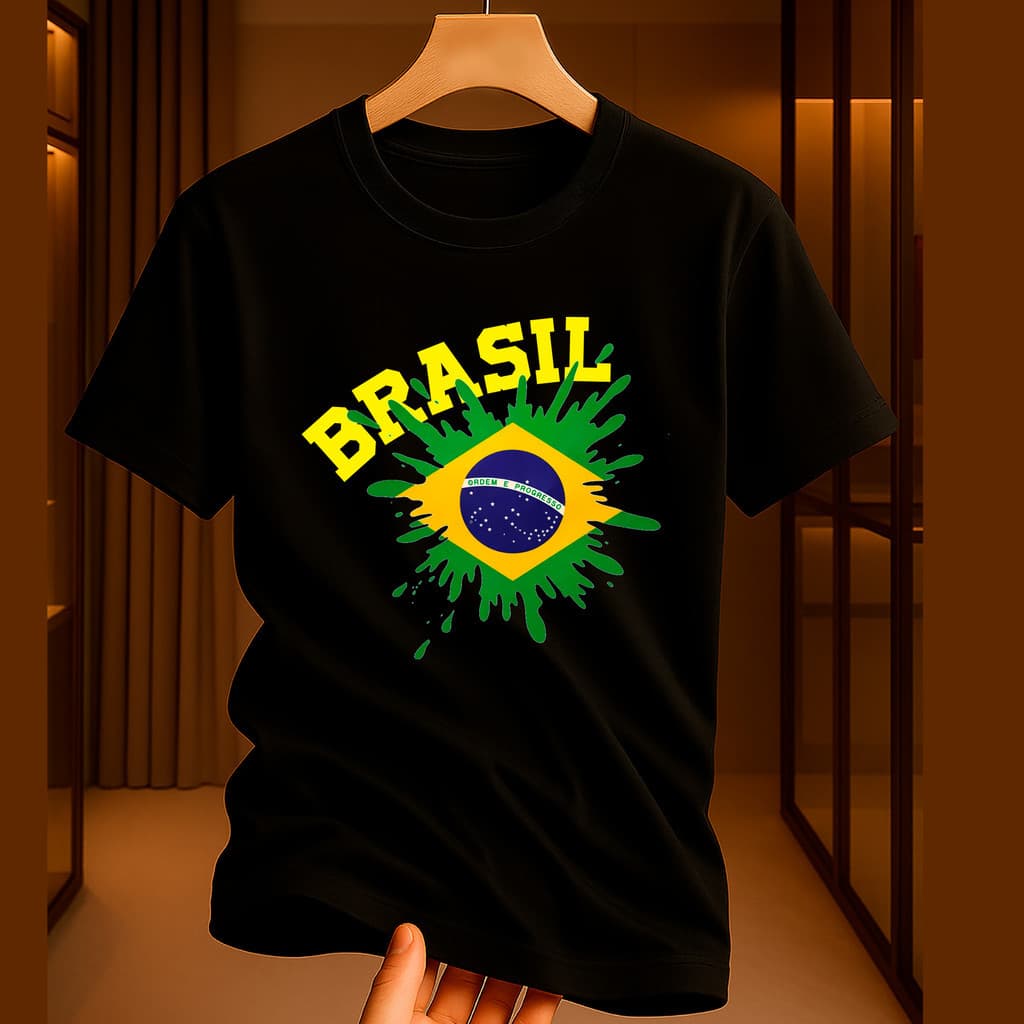 Camiseta 100% Algodão Infantil Hexacampeão Camisa Infantil Estampa Bandeira do Brasil Criativa Estilosa