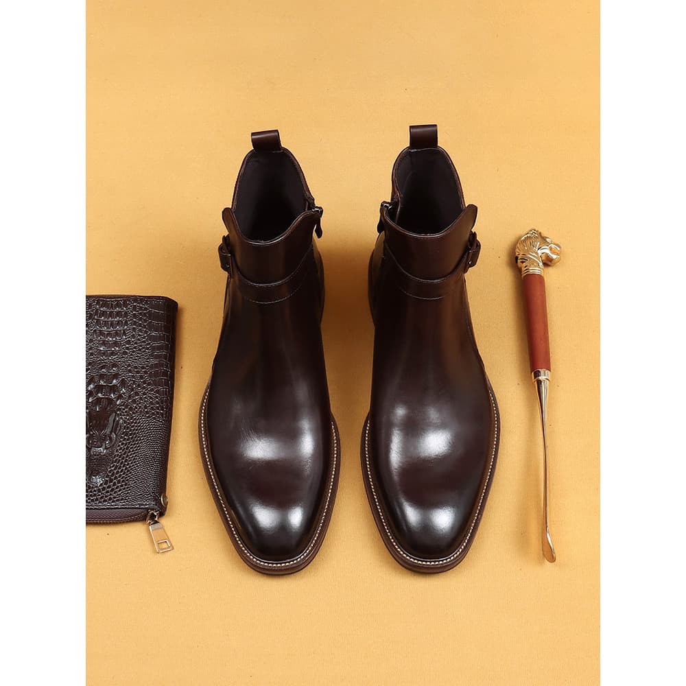 Petsburg outono de alta qualidade botas de couro genuíno masculino fivela de sola amarela Chelsea botas curtas almofada