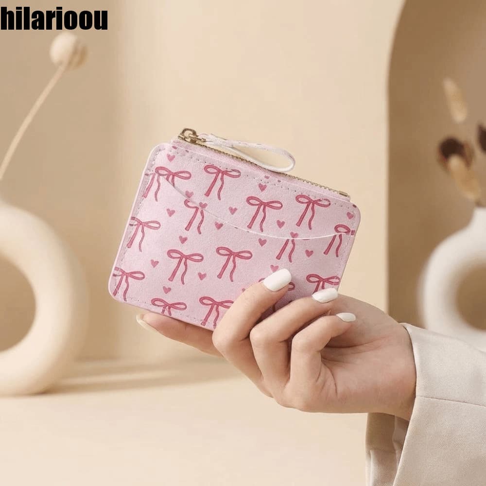 Carteira Com Laço HILARIOOU , Bolsa Para Cartão Curto Slot Vários Cartões De Couro PU , Porta-Multifuncional De Armazena