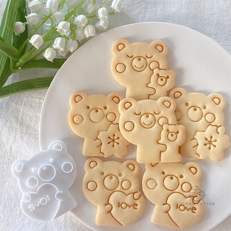 Estilo coreano urso biscoito molde abraço série bebê urso flor de cerejeira amor dia dos namorados ferramentas de cozime