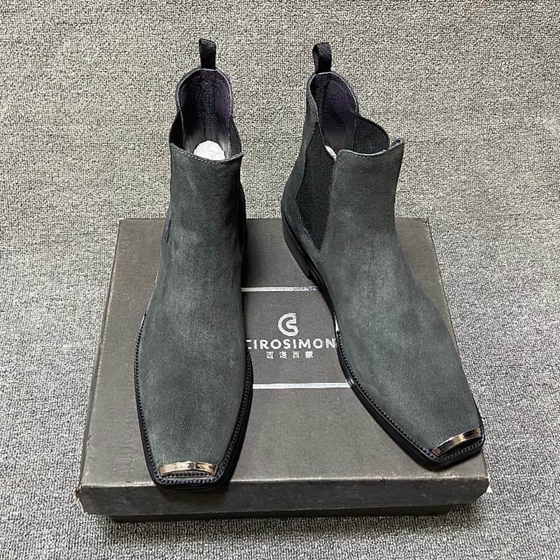 Chelsea botas masculinas de couro genuíno britânico dedo do pé quadrado botas chelsea outono inverno na moda botas curta