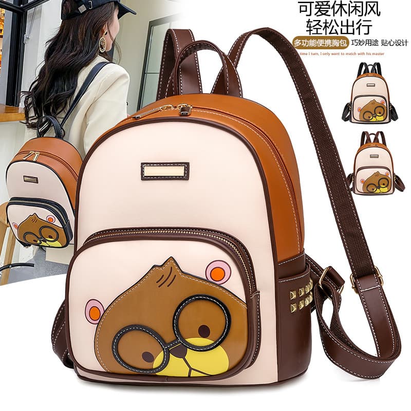 Mochila feminina 2025 novo estilo bonito moda All-Match urso mochila na moda japonês coreano couro macio estudante peque