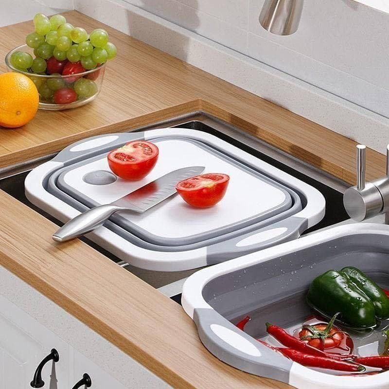 Tábua e Cesta Retrátil Multifuncional de Silicone 2 em 1 para Cozinha--1695