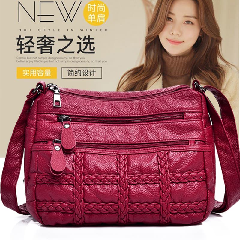 Bolsa mãe feminina 2023 novo estilo All-Match bolsa mensageiro de meia-idade couro macio grande capacidade idosos