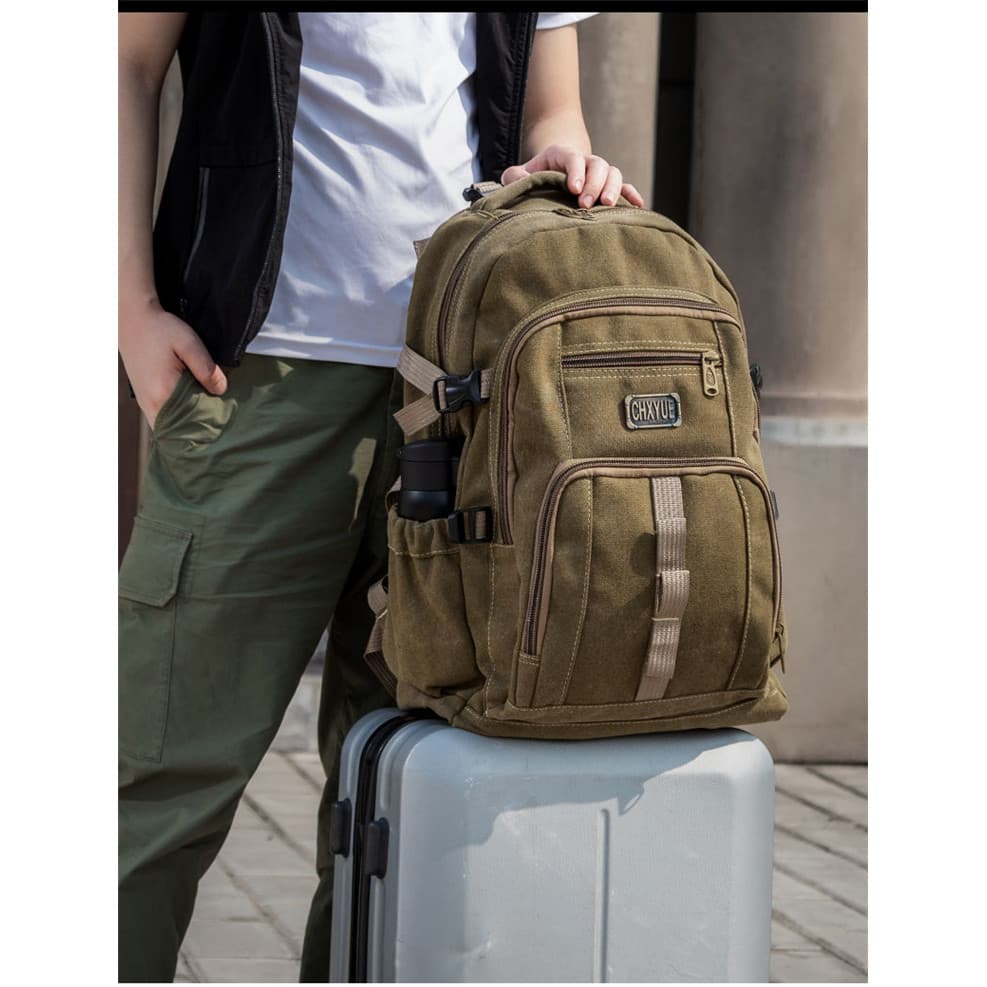 Durável grande capacidade engrossado lona mochila masculino estudante do ensino médio mochila Retro moda T