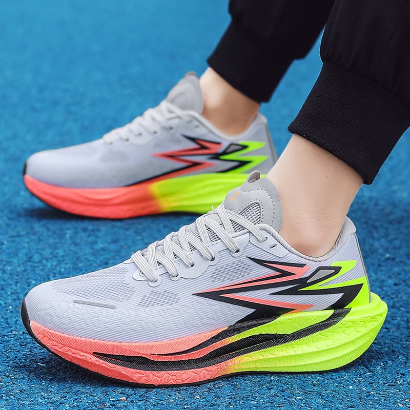 Esportes ao ar livre pipoca + placa de carbono tênis de corrida casal sapatos de corrida