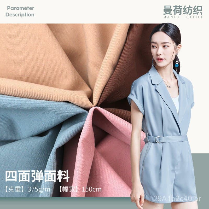 Grande quantidade, preço favorável: tecido twill TR de 375g com elasticidade em quatro direções para ternos, calças e so