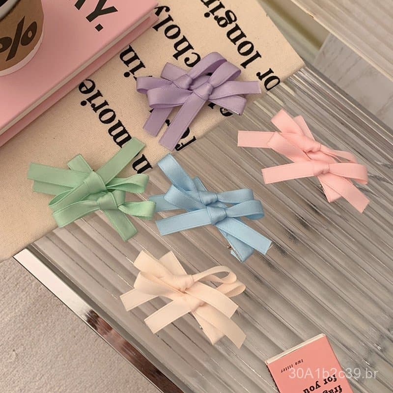 Presilha de cabelo com laço de fita, estilo de celebridade, presilha para franja na testa, presilha lateral para franja