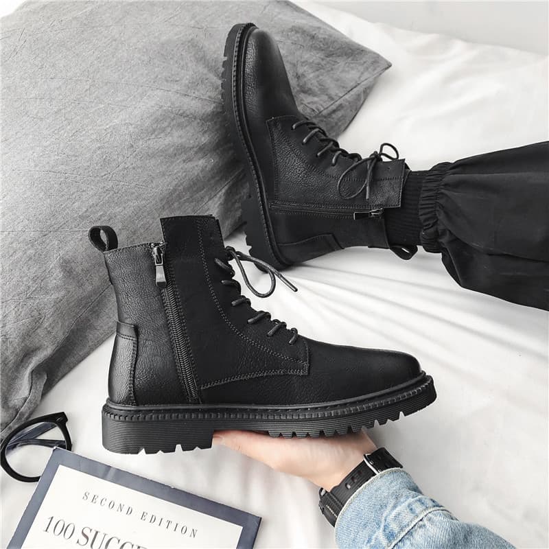 Botas Martin de couro genuíno masculinas 2026 novo estilo de cano alto estilo britânico botas de cano médio com zíper la
