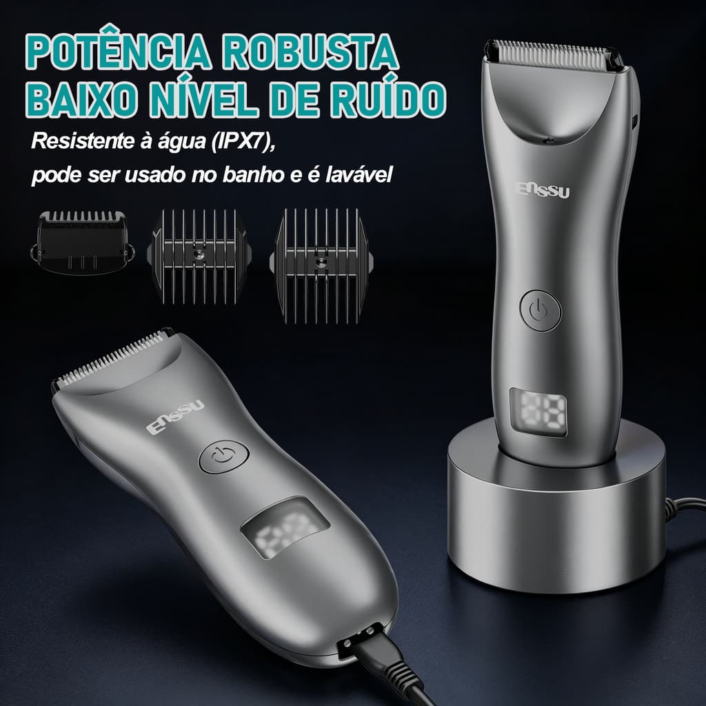 Aparador De Pelos Enssu Barbeador Eletrico Máquina De Cortar Depilação Íntima Com Base